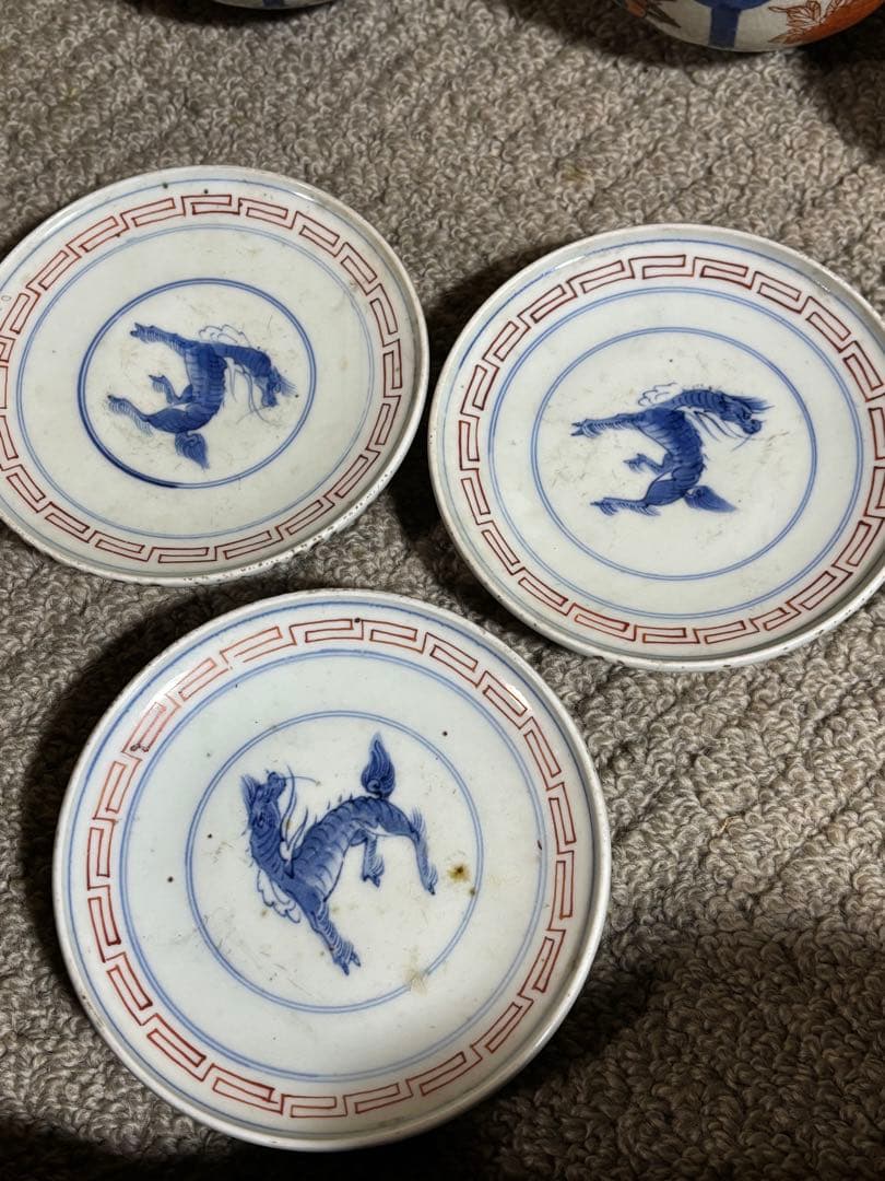 古伊万里色絵金彩蓋茶碗 江戸〜明治期 蓋付き御茶碗 麒麟 銘あり 染付 骨董品