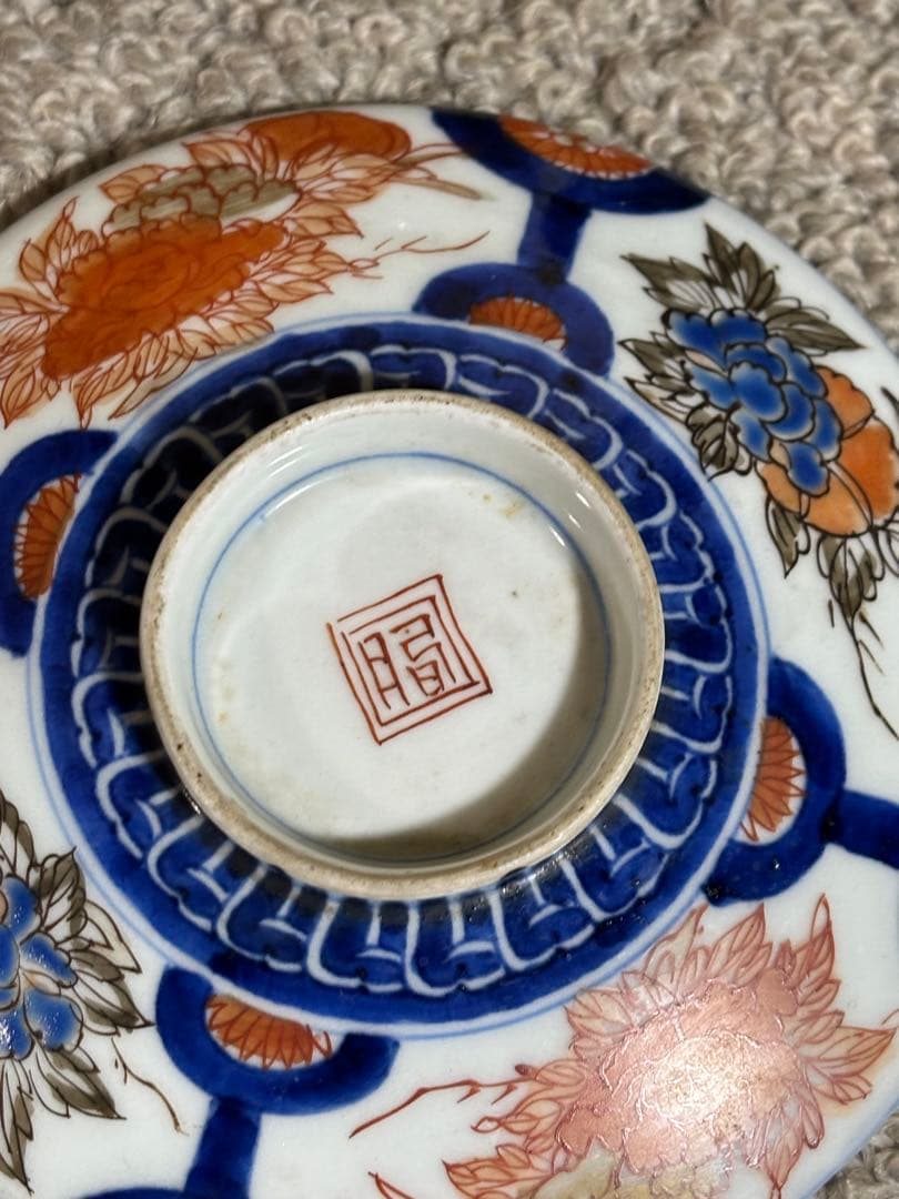 古伊万里色絵金彩蓋茶碗 江戸〜明治期 蓋付き御茶碗 麒麟 銘あり 染付 骨董品