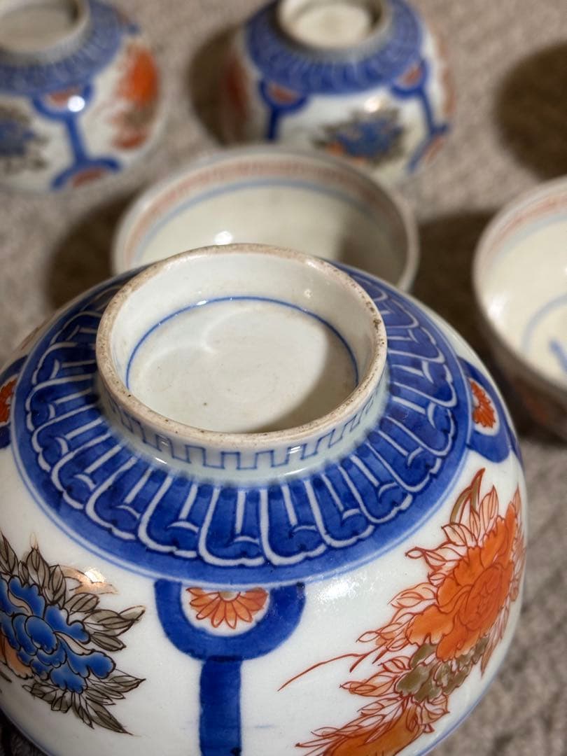 古伊万里色絵金彩蓋茶碗 江戸〜明治期 蓋付き御茶碗 麒麟 銘あり 染付 骨董品