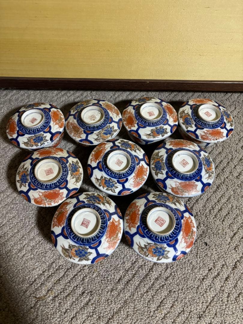 古伊万里色絵金彩蓋茶碗 江戸〜明治期 蓋付き御茶碗 麒麟 銘あり 染付 骨董品