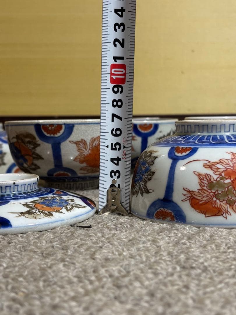 古伊万里色絵金彩蓋茶碗 江戸〜明治期 蓋付き御茶碗 麒麟 銘あり 染付 骨董品