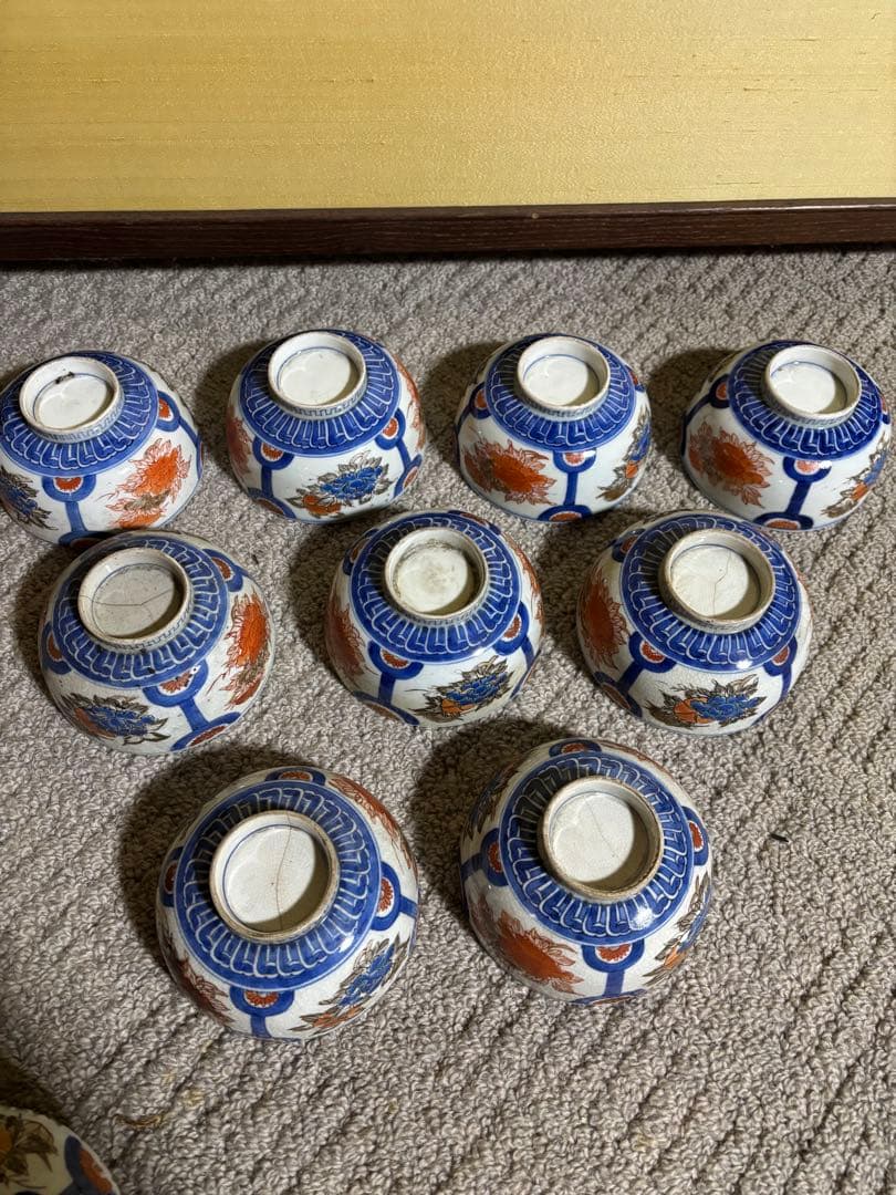 古伊万里色絵金彩蓋茶碗 江戸〜明治期 蓋付き御茶碗 麒麟 銘あり 染付 骨董品