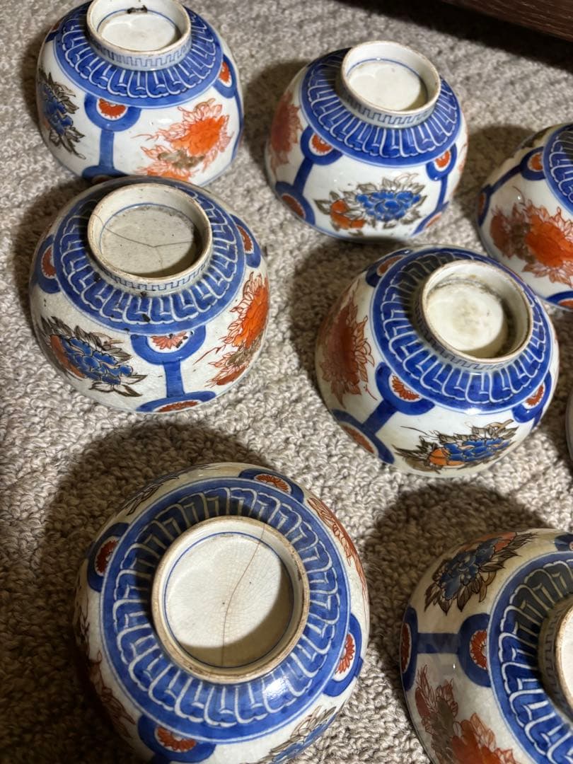 古伊万里色絵金彩蓋茶碗 江戸〜明治期 蓋付き御茶碗 麒麟 銘あり 染付 骨董品