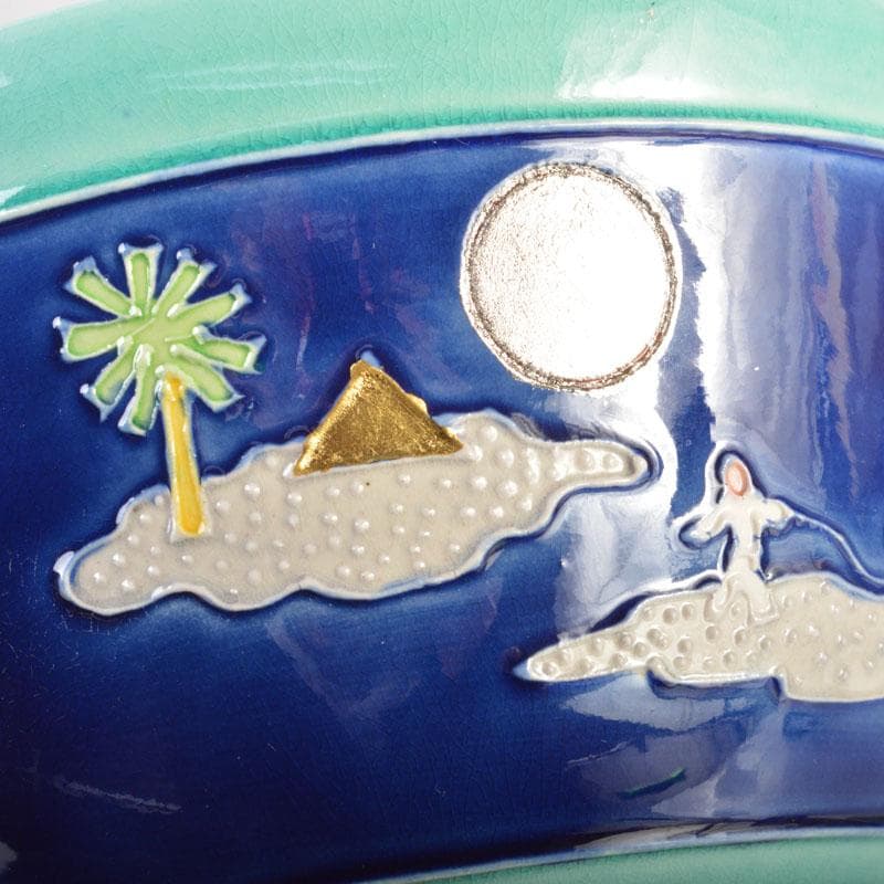 茶道具　交跡焼　堀口登造　シルクロード文　茶碗　共箱　V　6525