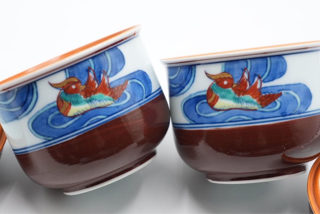 波佐見焼　鉄砂水鳥 むし碗　蓋付き蒸し碗　保管品　ヴィンテージ