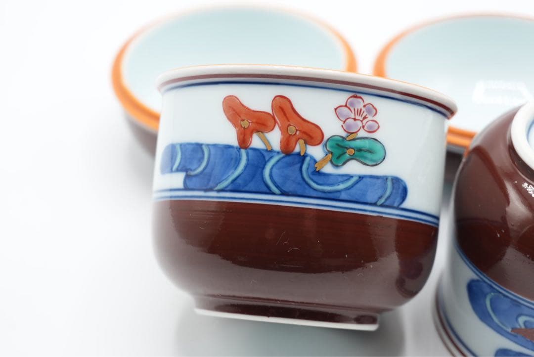 波佐見焼　鉄砂水鳥 むし碗　蓋付き蒸し碗　保管品　ヴィンテージ