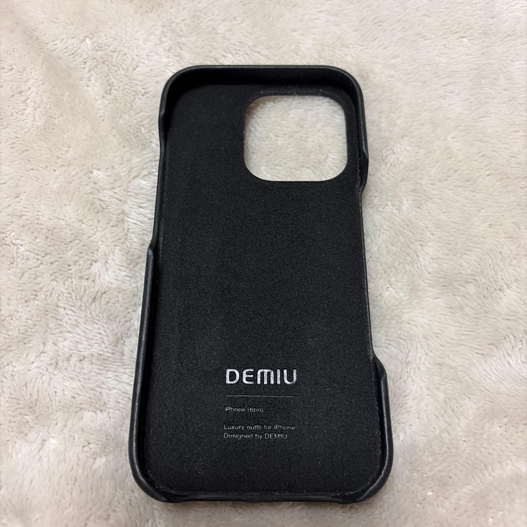 iPhone 16PROケース DEMIUブラックレザー カードポケット付き