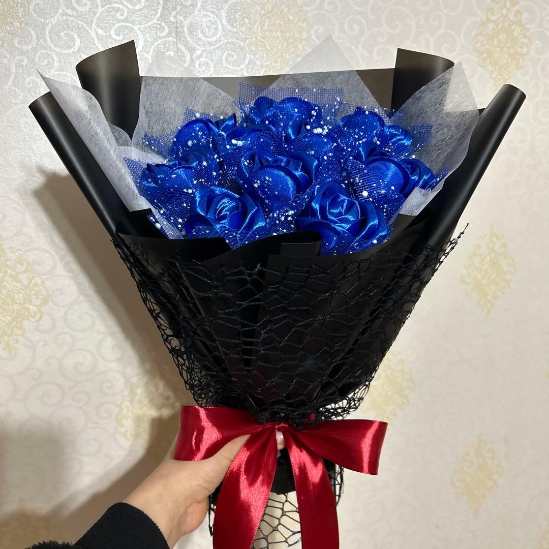 10本青バラブーケ　リボンバラ　枯れない薔薇 プレゼント お祝い　好きな人へ