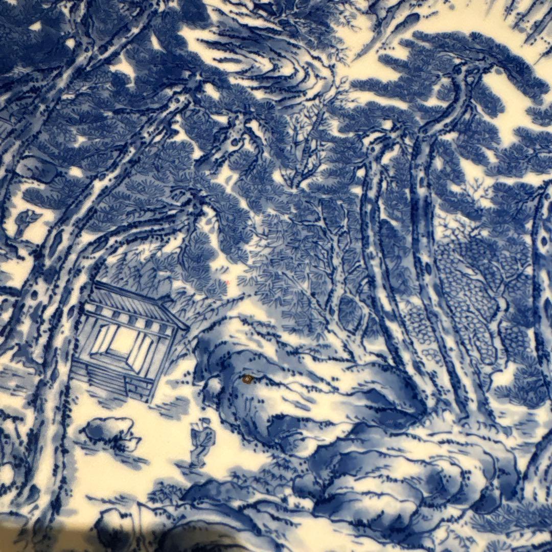 青い風景画の陶磁器皿