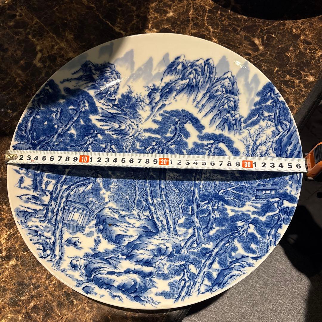 青い風景画の陶磁器皿