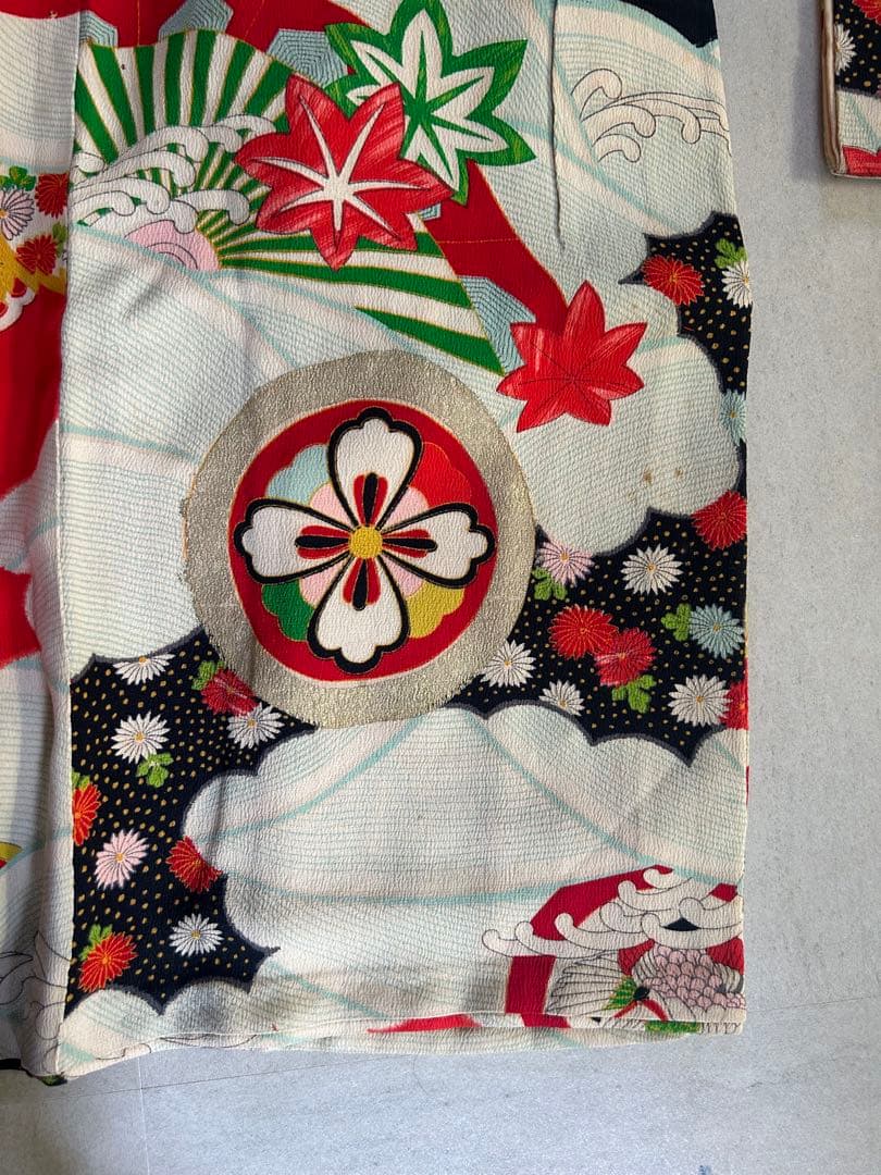 5歳　6歳　7歳　七五三　アンティーク正絹着物、帯、帯揚げ、帯締め　しごき