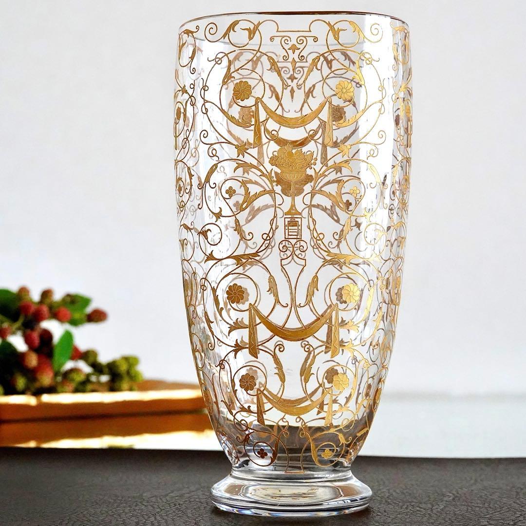 希少★オールドバカラ ミケランジェロ 花瓶 24金彩 BACCARAT刻印★美品