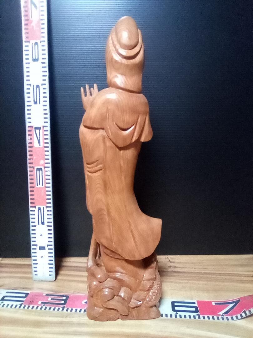 観音像 木製 約60cm ドラゴン付き