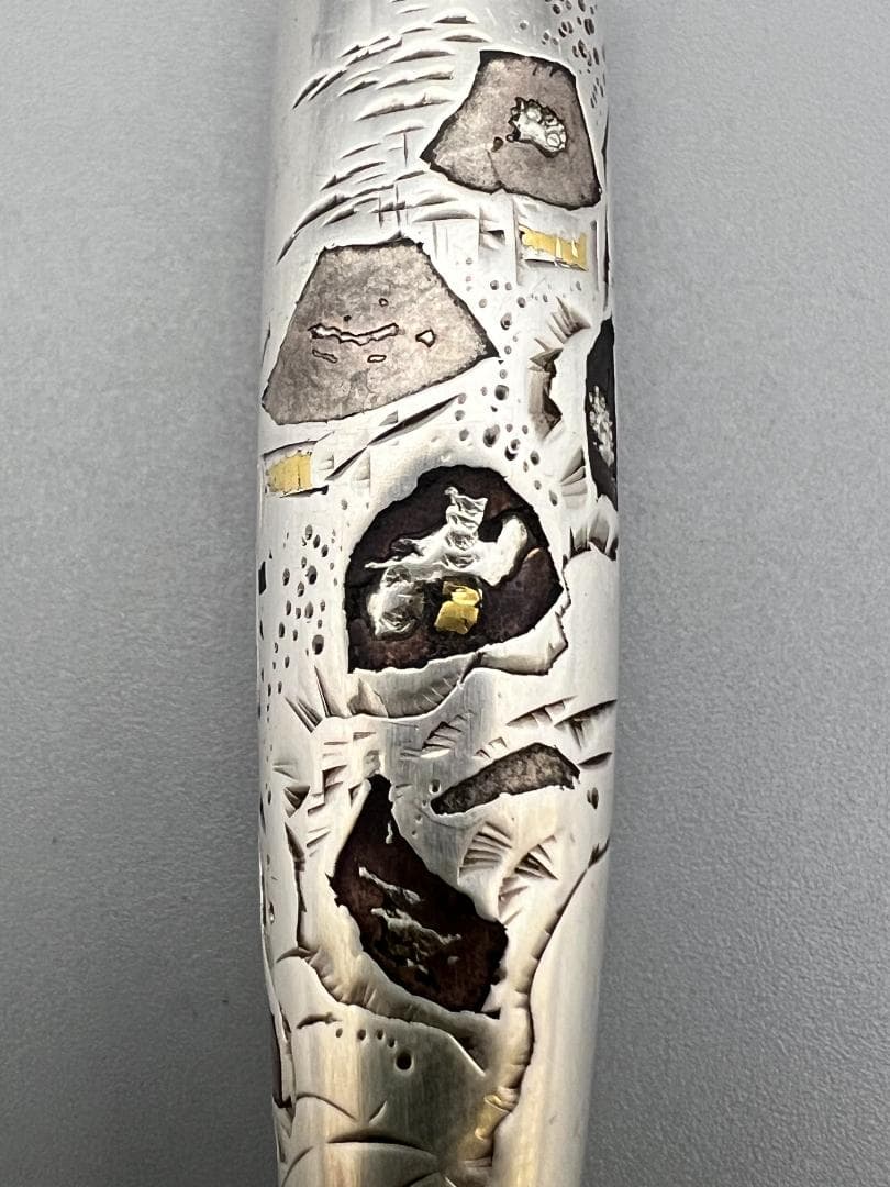 銀製　キセル　煙管　在銘　風景図　赤銅金象嵌　銀細工　アンティーク　重量約43g