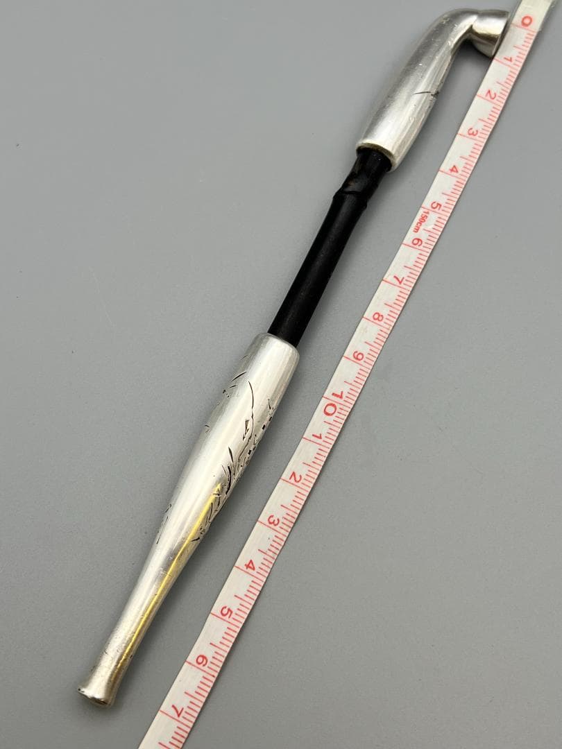 銀製　キセル　煙管　在銘　風景図　赤銅金象嵌　銀細工　アンティーク　重量約43g