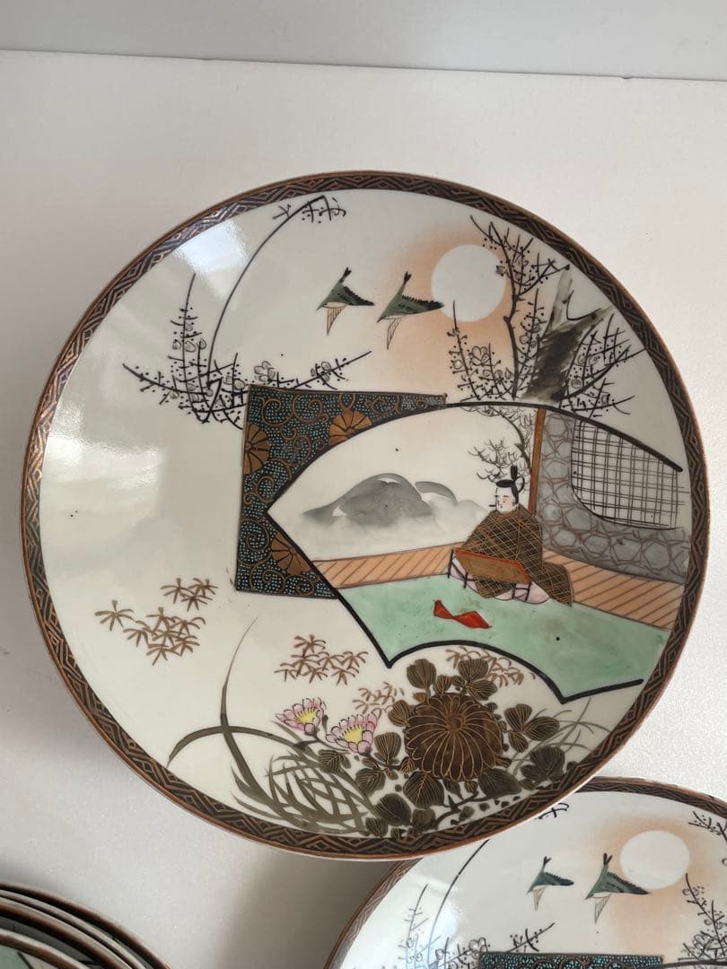②明治時代 九谷焼 人物図八寸皿 十客　お皿/大皿/中皿/アンティーク皿