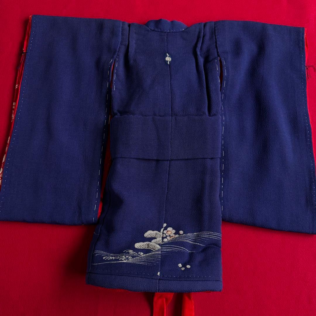 市松人形 15号(52cm)サイズの着物　比翼仕立て　紺色　竹梅　刺繍　4