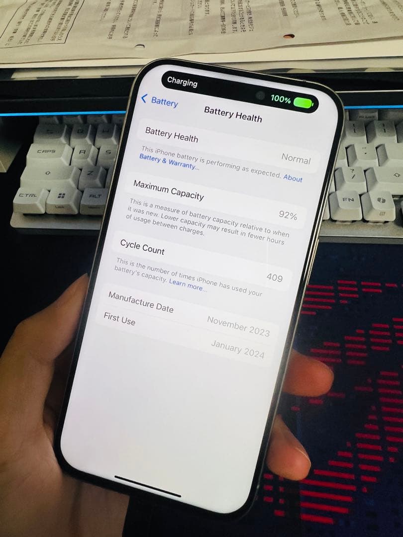 極美品iPhone15 Pro 512GB/US/92%/SIMフリ