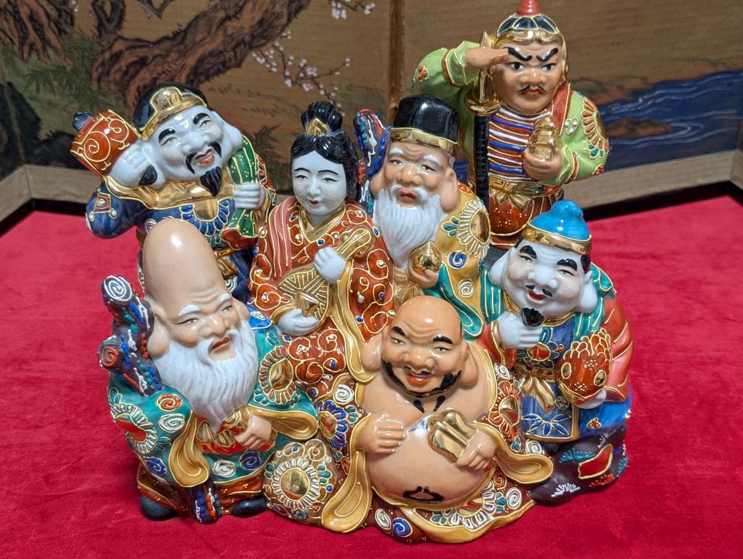 九谷焼　置物　七福神　木台付