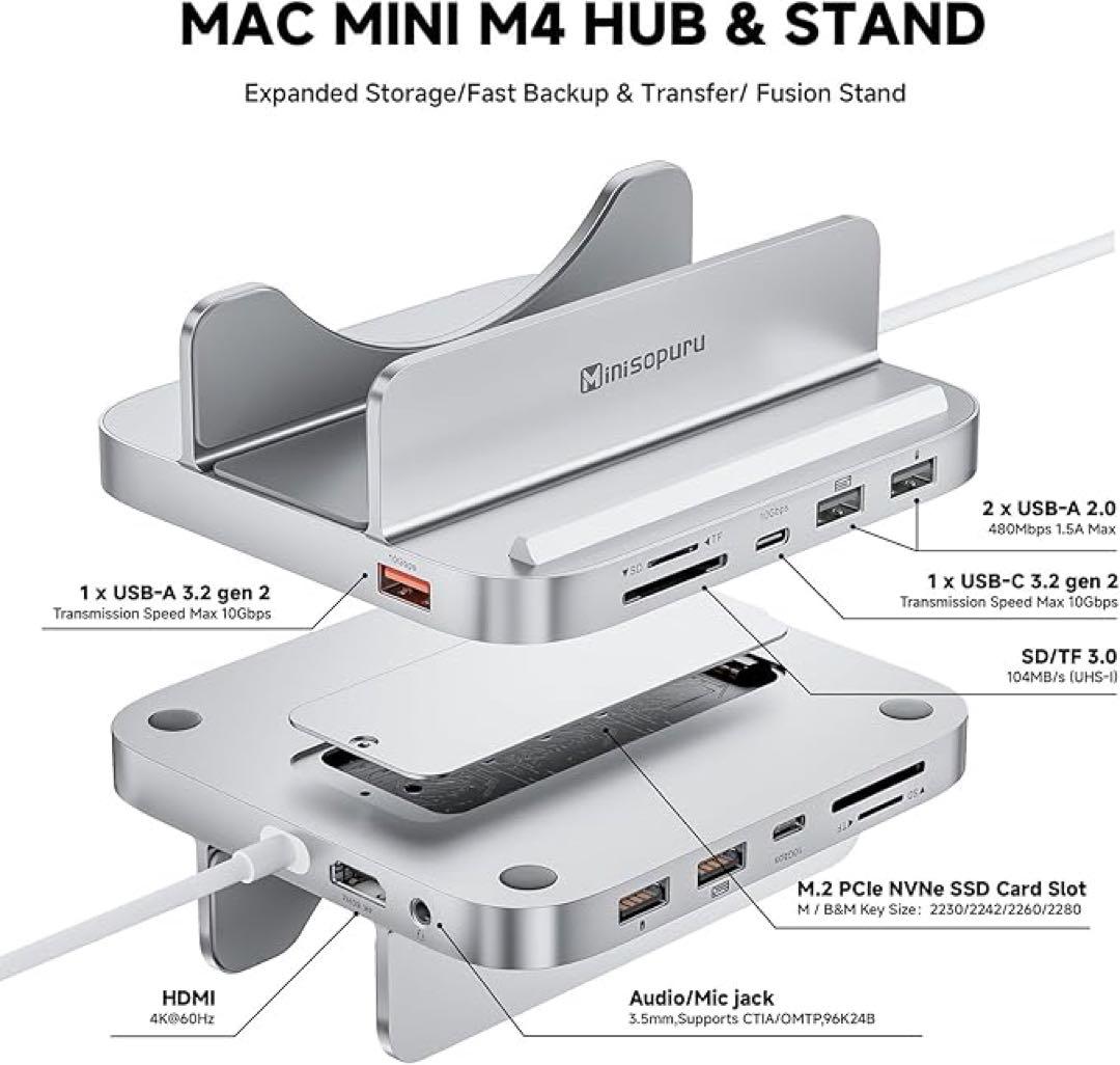 Mac mini M4 / M4 Pro 2024 用 ドック&スタンド