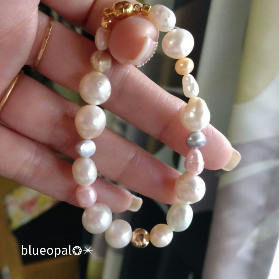 b.256 淡水パールブレスレット 本真珠 ハンドメイド 春カラー マグネット