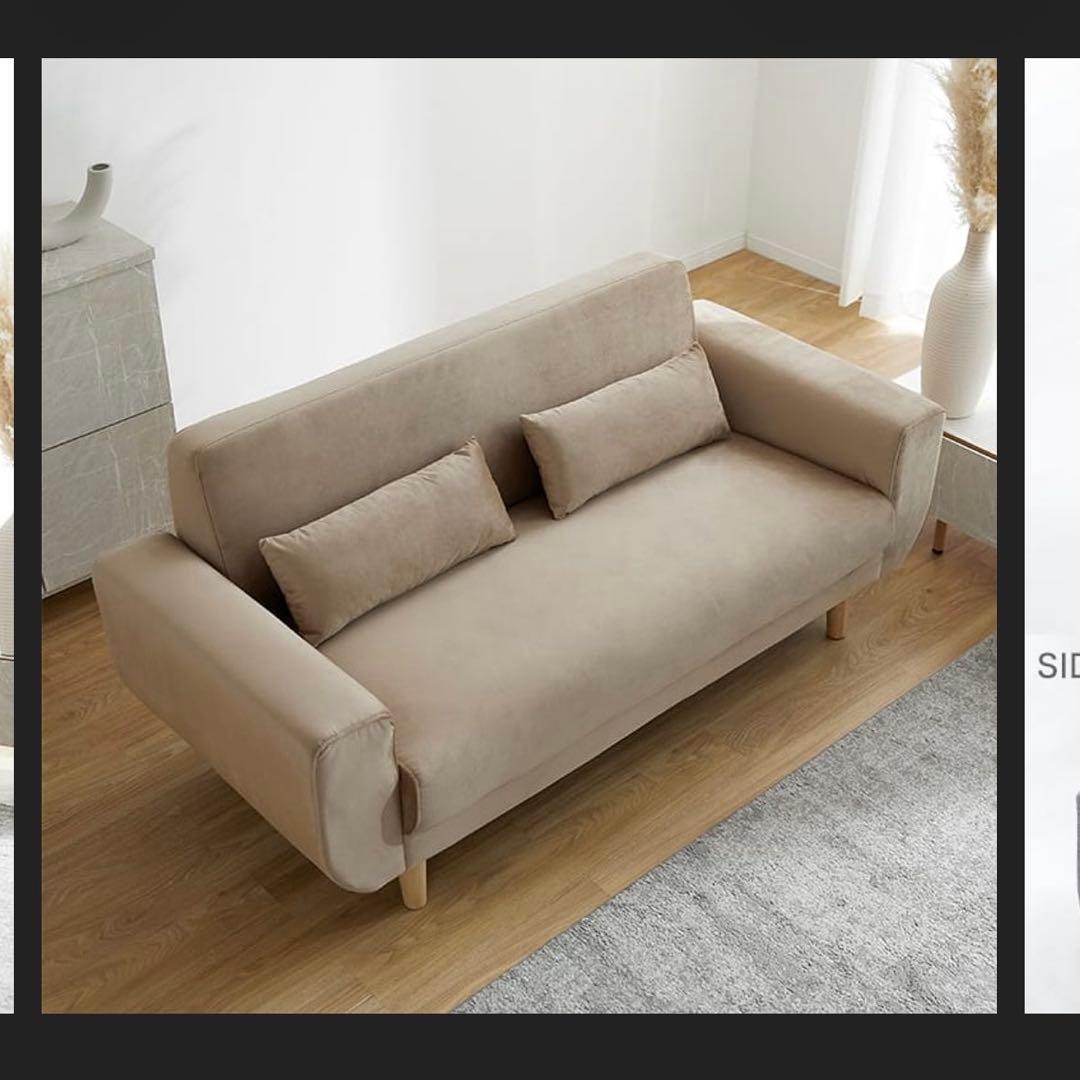 LOWYA ベルベット調2人掛けソファ グレー