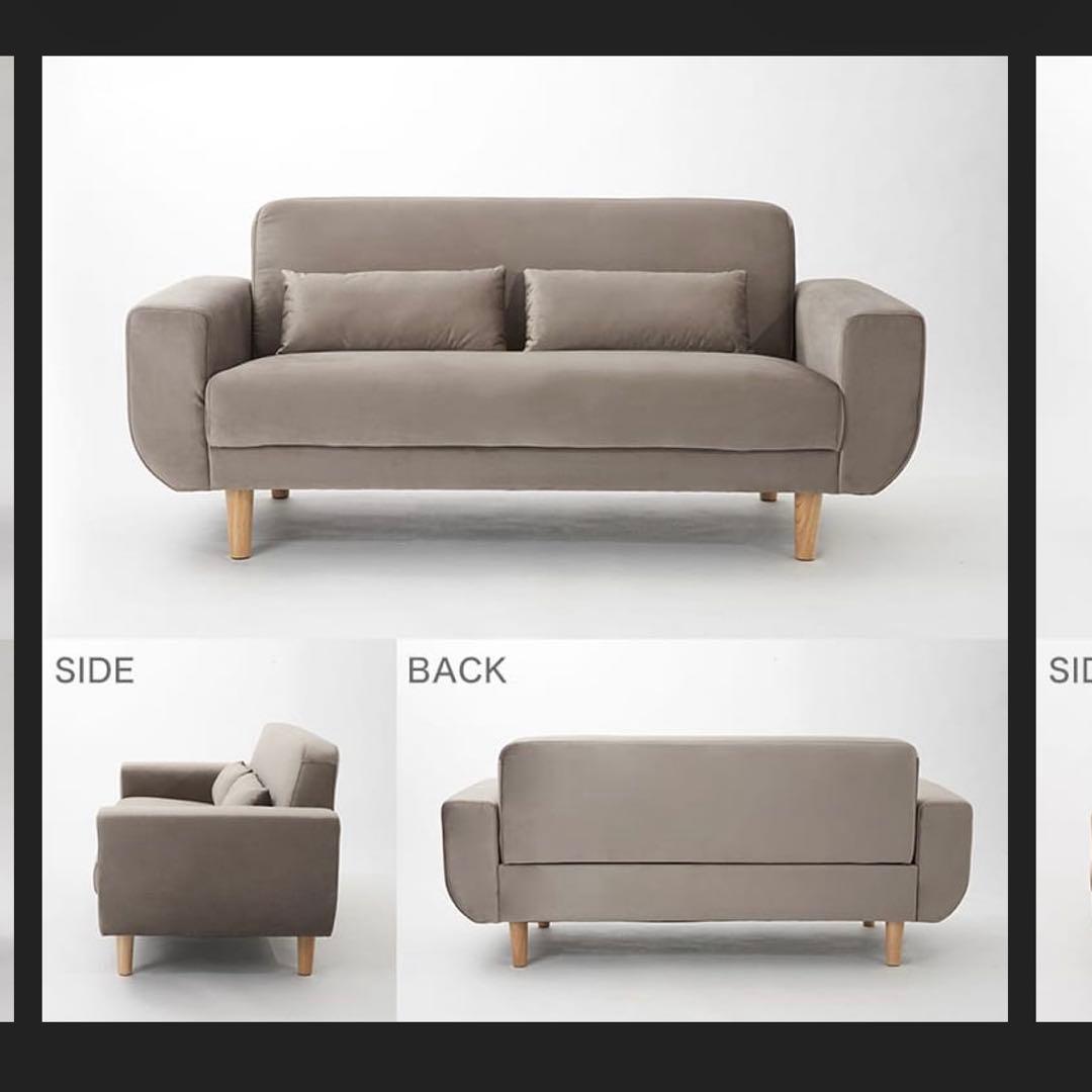 LOWYA ベルベット調2人掛けソファ グレー