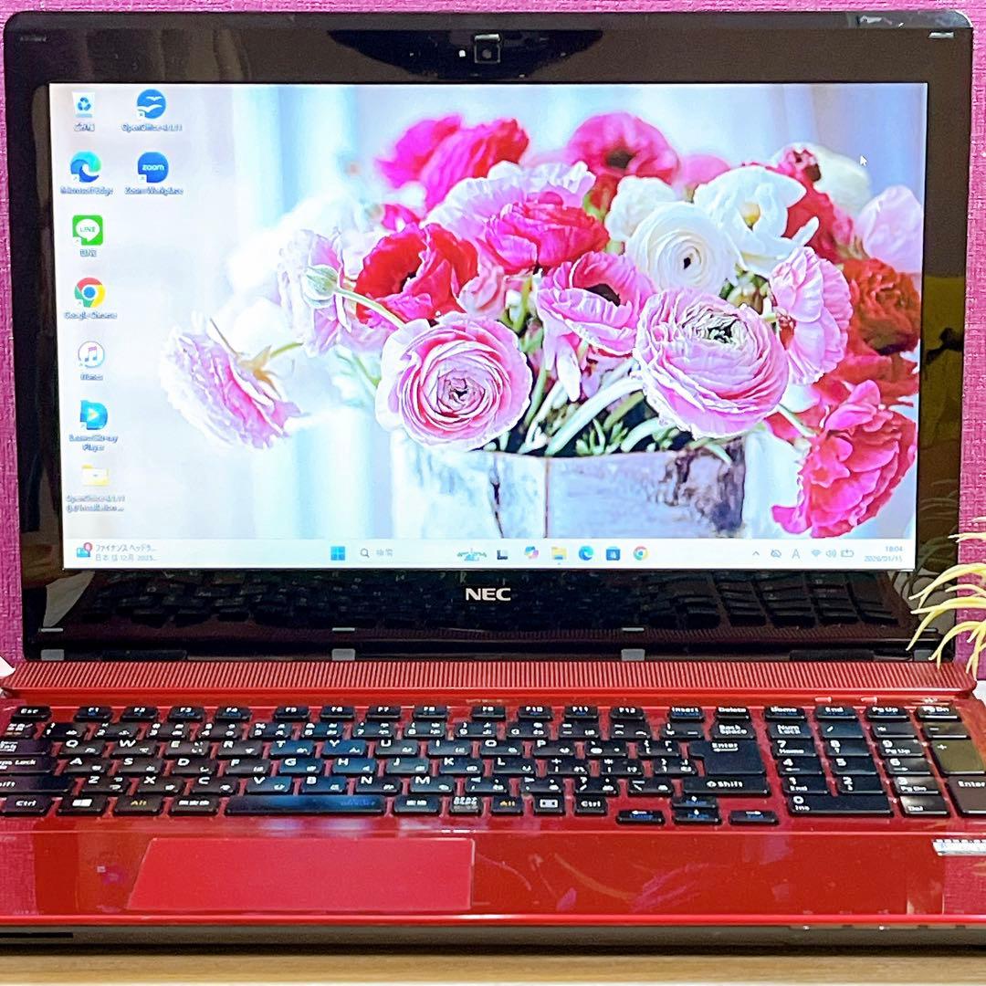 【訳あり】NEC人気の赤✨すぐ使えるノートパソコン✨カメラ付き✨大容量SSHD