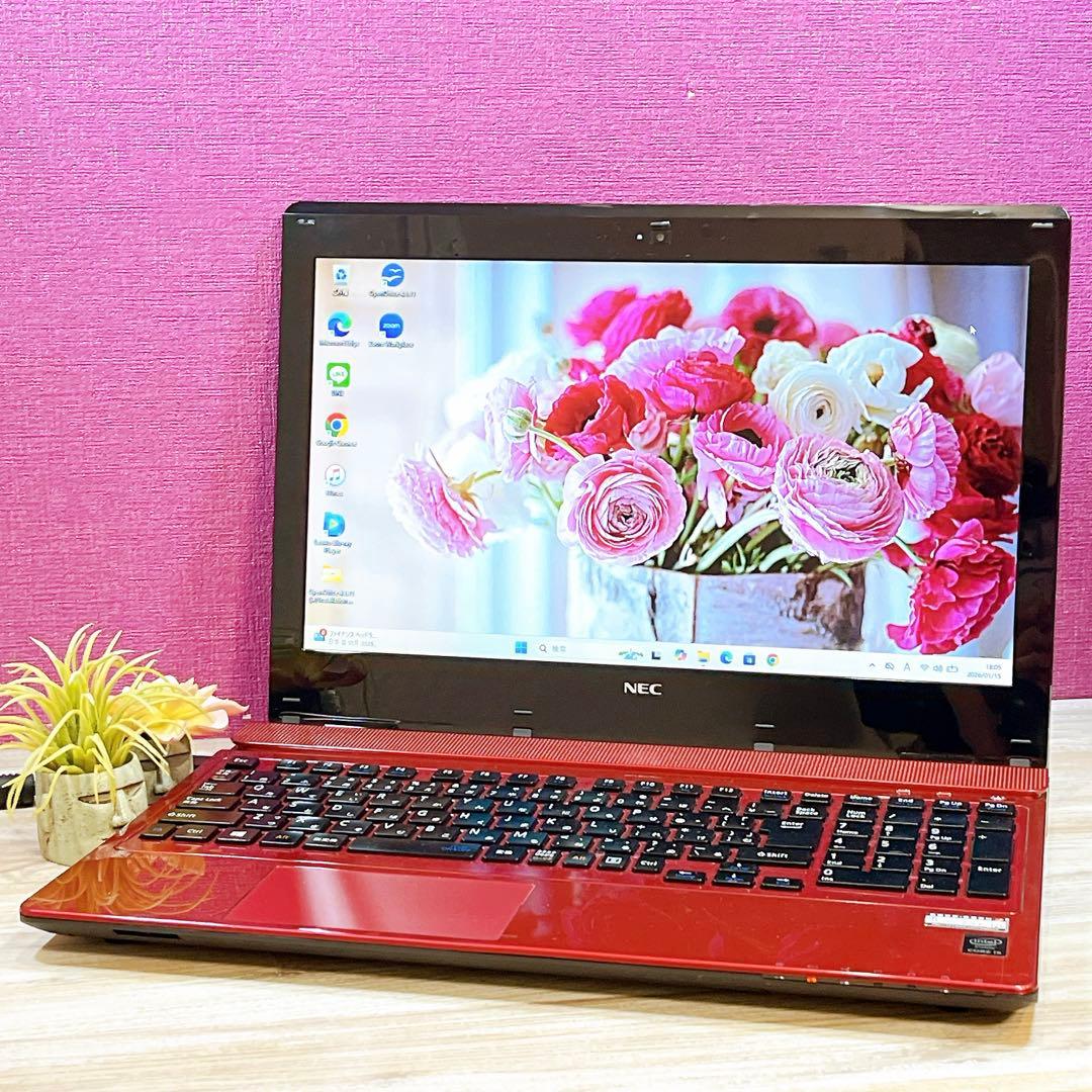 【訳あり】NEC人気の赤✨すぐ使えるノートパソコン✨カメラ付き✨大容量SSHD
