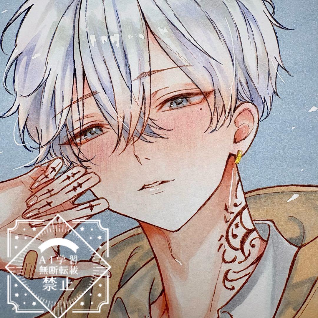 す*〼様 一点物 オリジナル 色紙 手描きイラスト アナログ 男の子 創作 原画