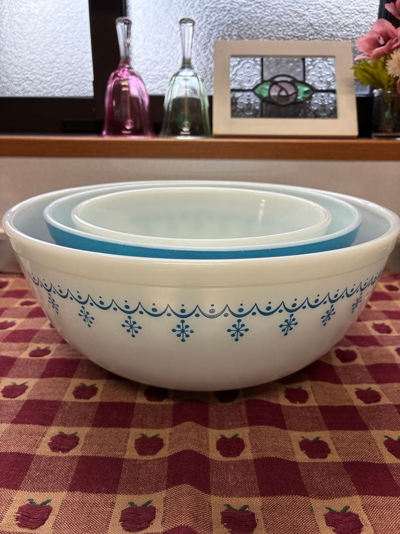 【最終値下げ】オールドパイレックス　スノーフレークミキシングボウル3コ　USA