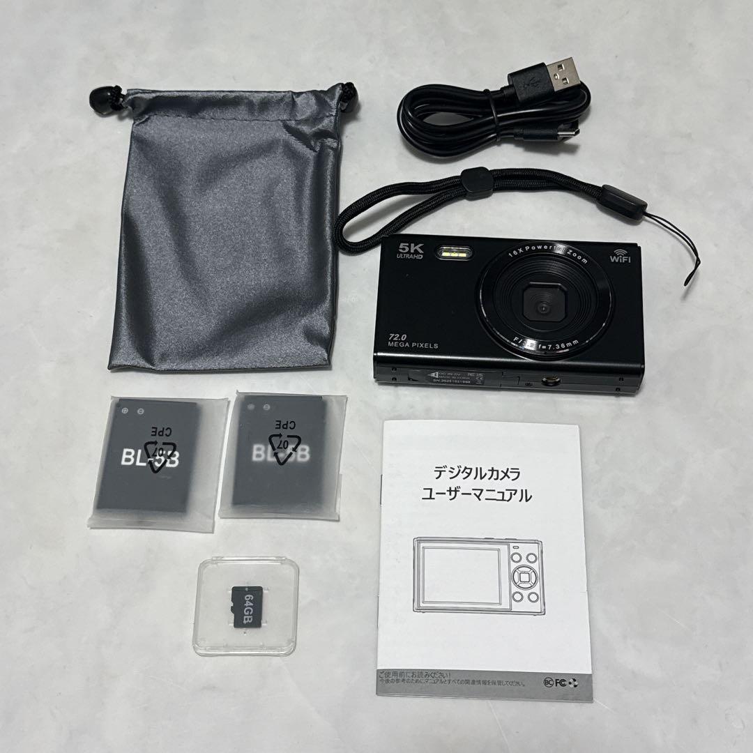 デジタルカメラ 5K デジカメ スマホに送れる WIFI転送機能 7200万画素