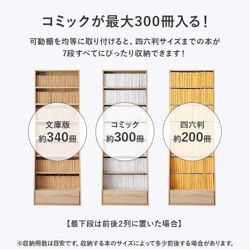 1cm刻みで調節引き出し付き本棚 ハイ 幅60cm ブラウン [8482]