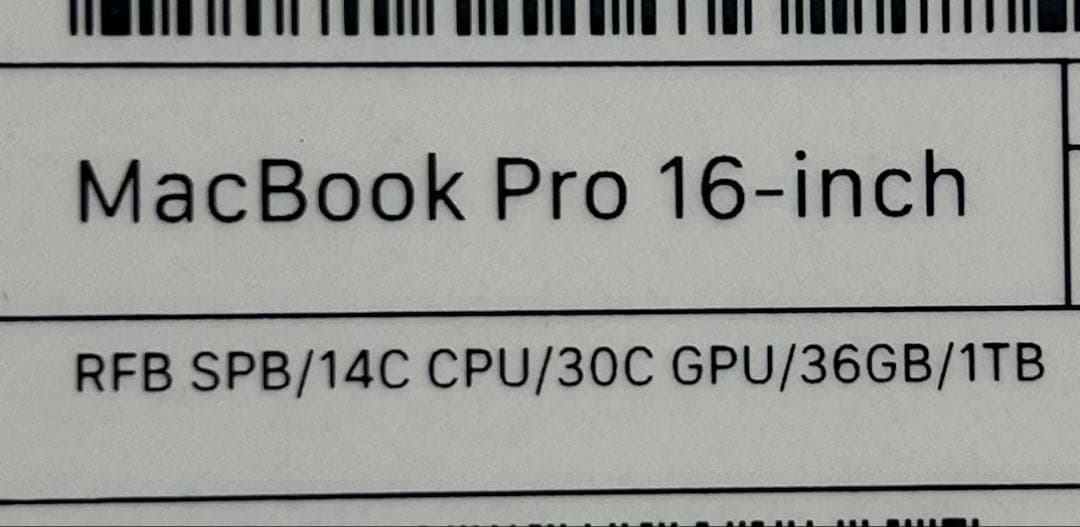 MacBook本体 MacBook Pro M3MAX 36GB CPU14GPU30 SSD1TB