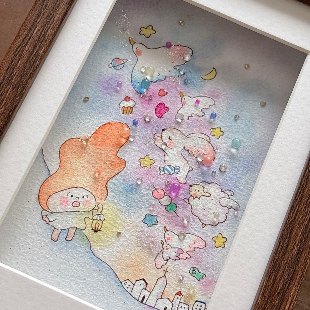 【YAMU】グラスアート　イラスト　水彩画　原画