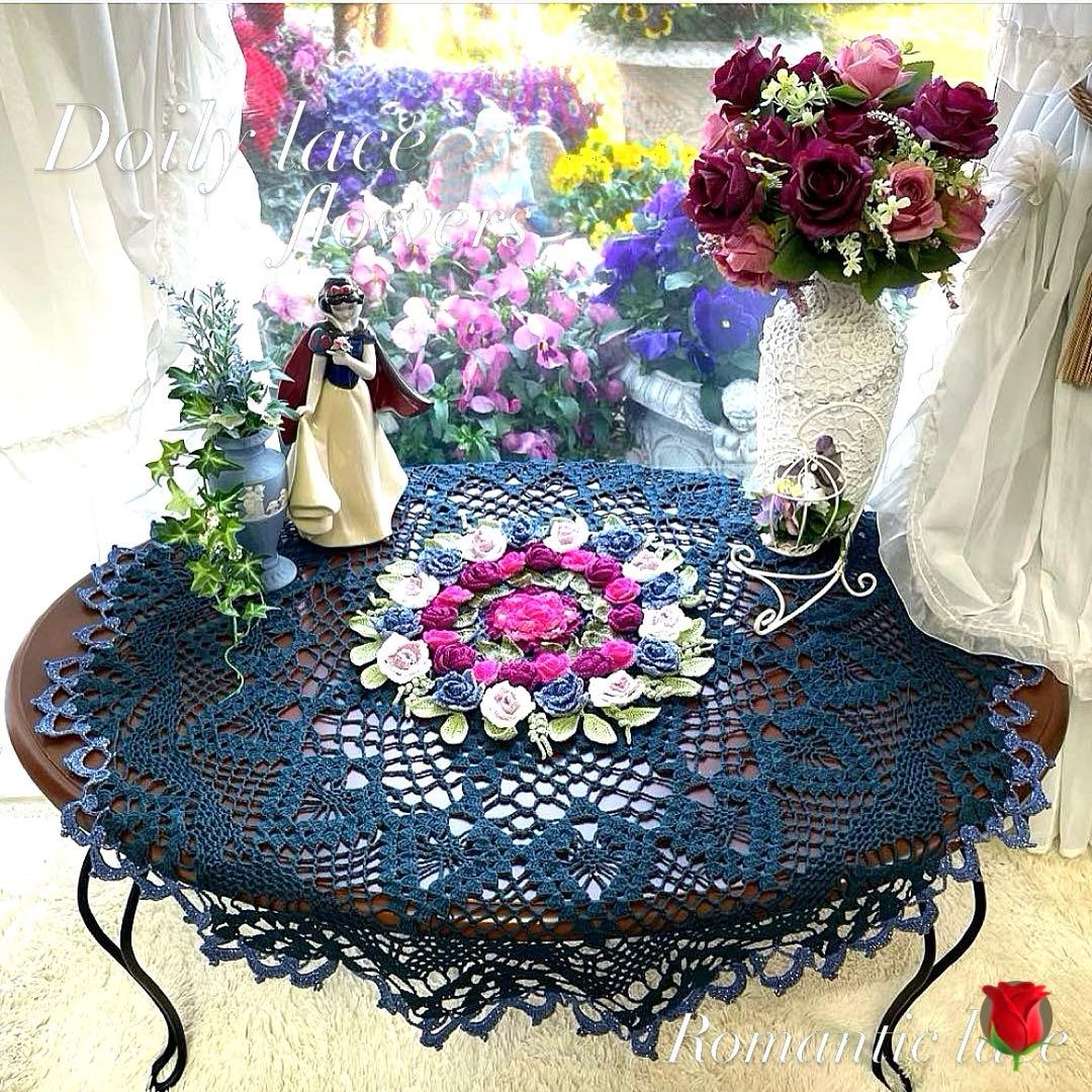 ドイリー1341❤️華麗な薔薇の幻想庭園✨ 特大87cm