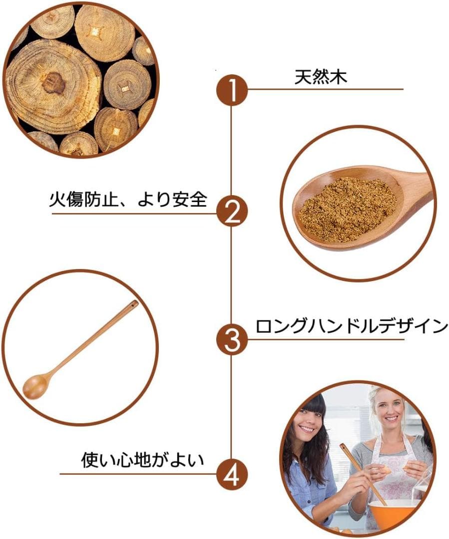 木製ロングハンドル調理スプーン 2本入セット 高耐熱性混合スプーン