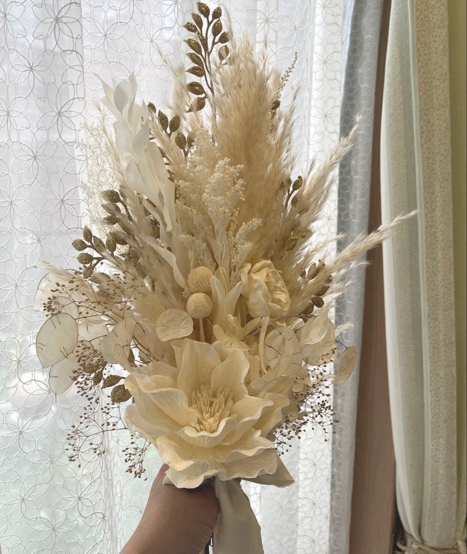 ウェディングブーケ　ドライフラワーブーケ　プリザーブドブーケ　ブートニア付き❣️