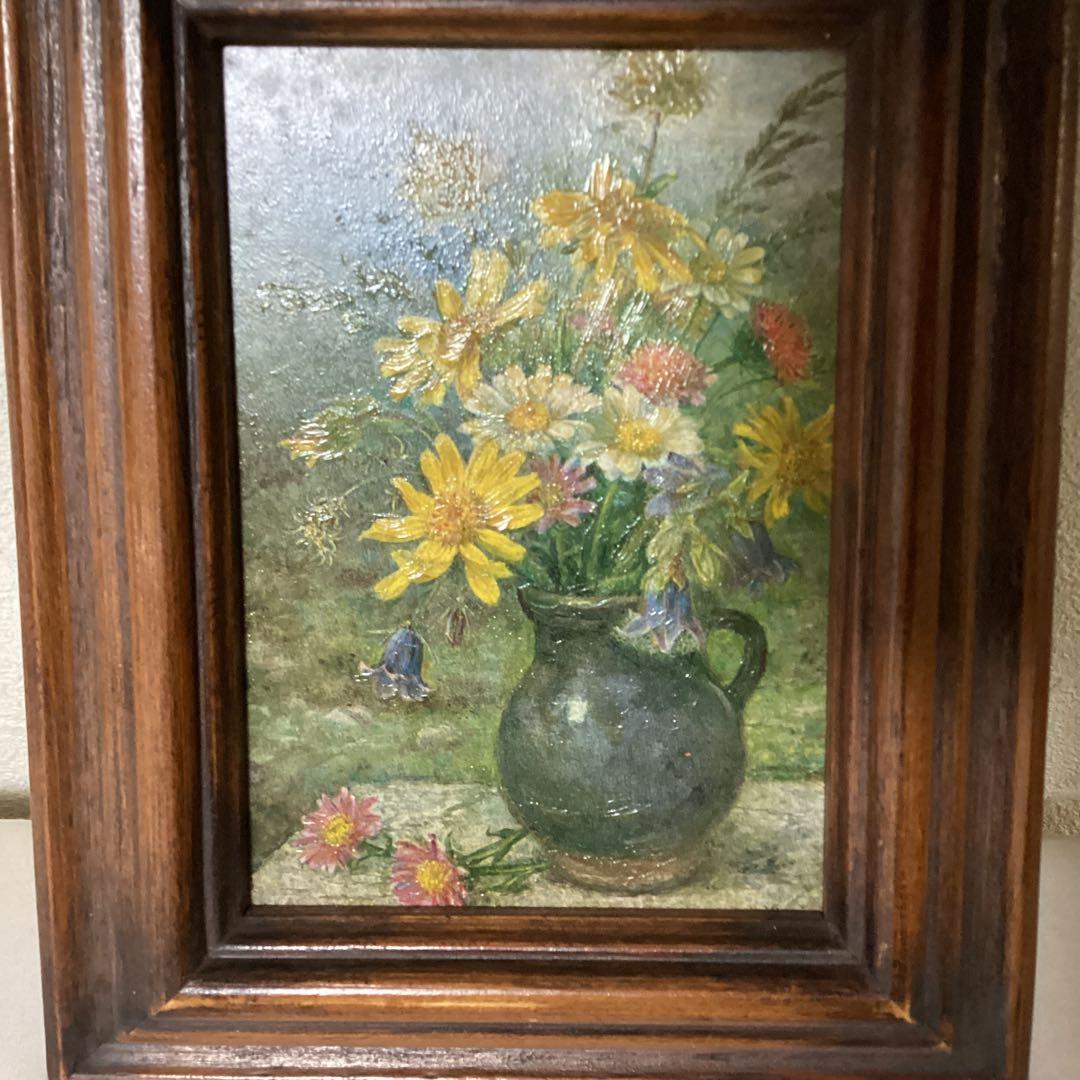 油彩画　花瓶の花　【静物】　額装　肉筆画　メイドイン　オーストリア　即決品