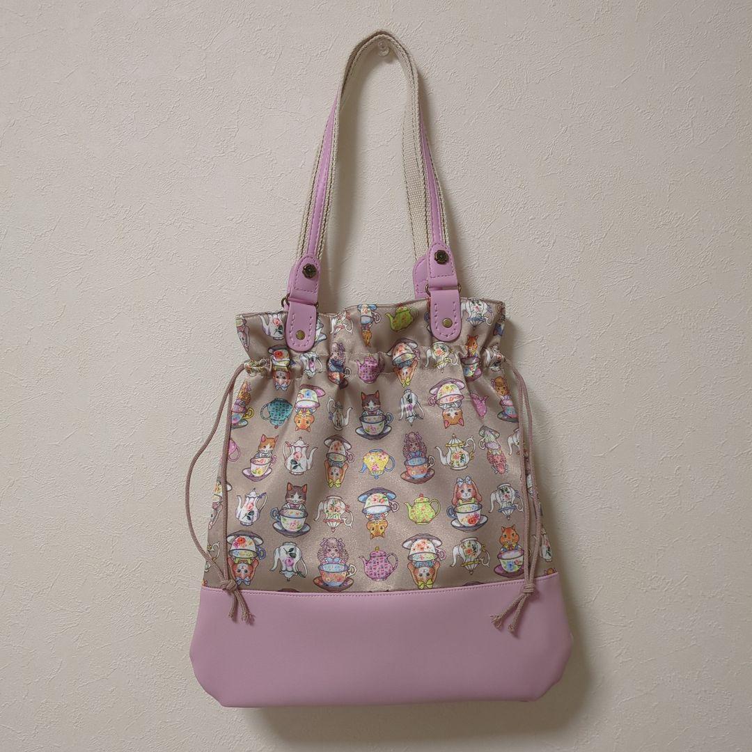 大きめ巾着トートバック　　ジョリーフルール