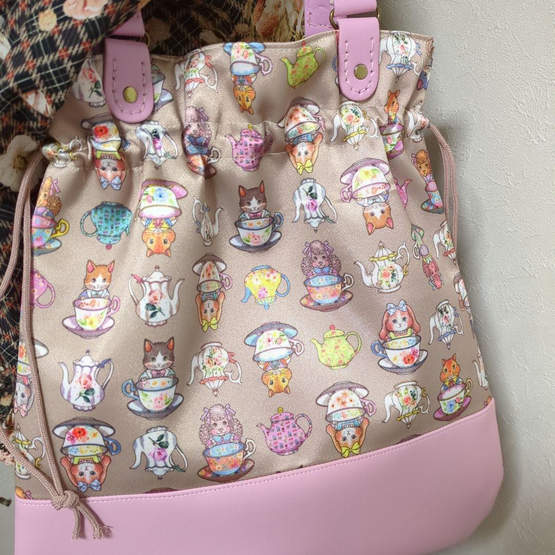 大きめ巾着トートバック　　ジョリーフルール