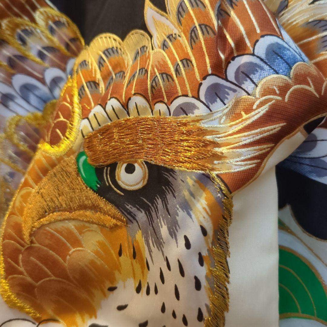 中古　七五三　レトロ　アンティーク　男の子　着物　５歳７歳　袴　タカ　鷹　黒　金