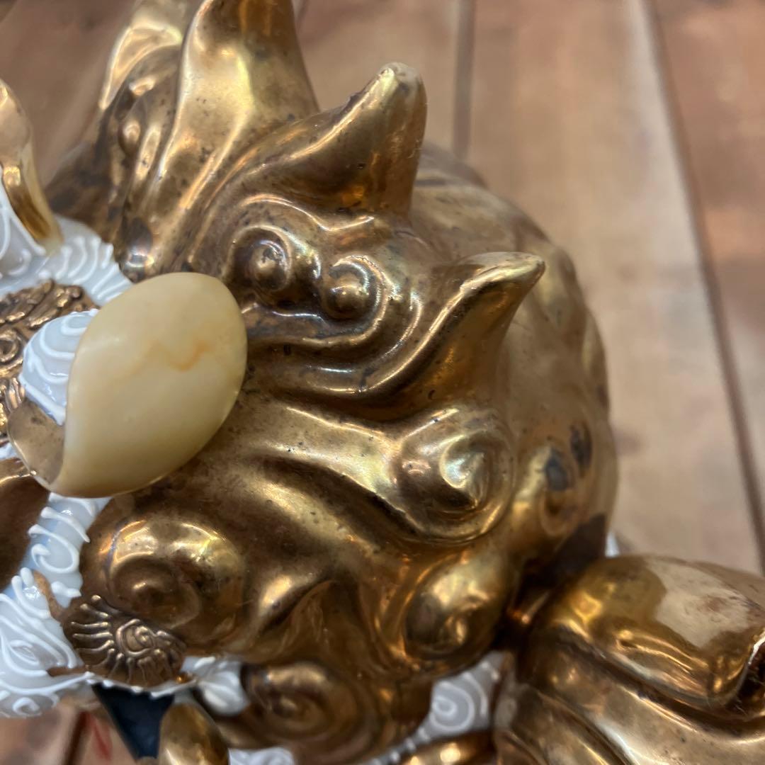 昭和レトロ 九谷焼 陶器製 玉乗り獅子 唐獅子 剣獅子 白獅子 縁起物 置物