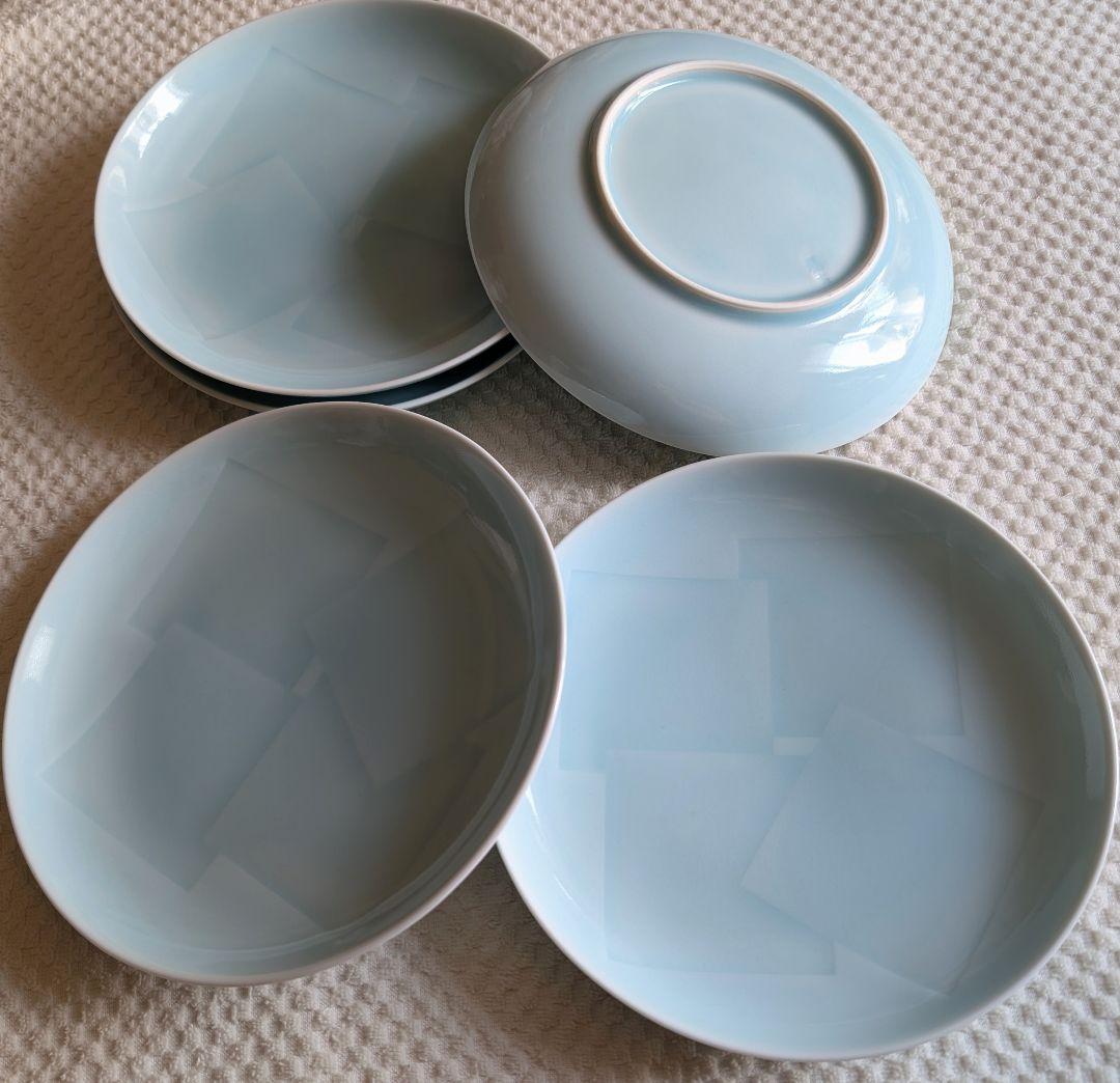 橘吉　青白磁 中皿揃い　 五客　新品