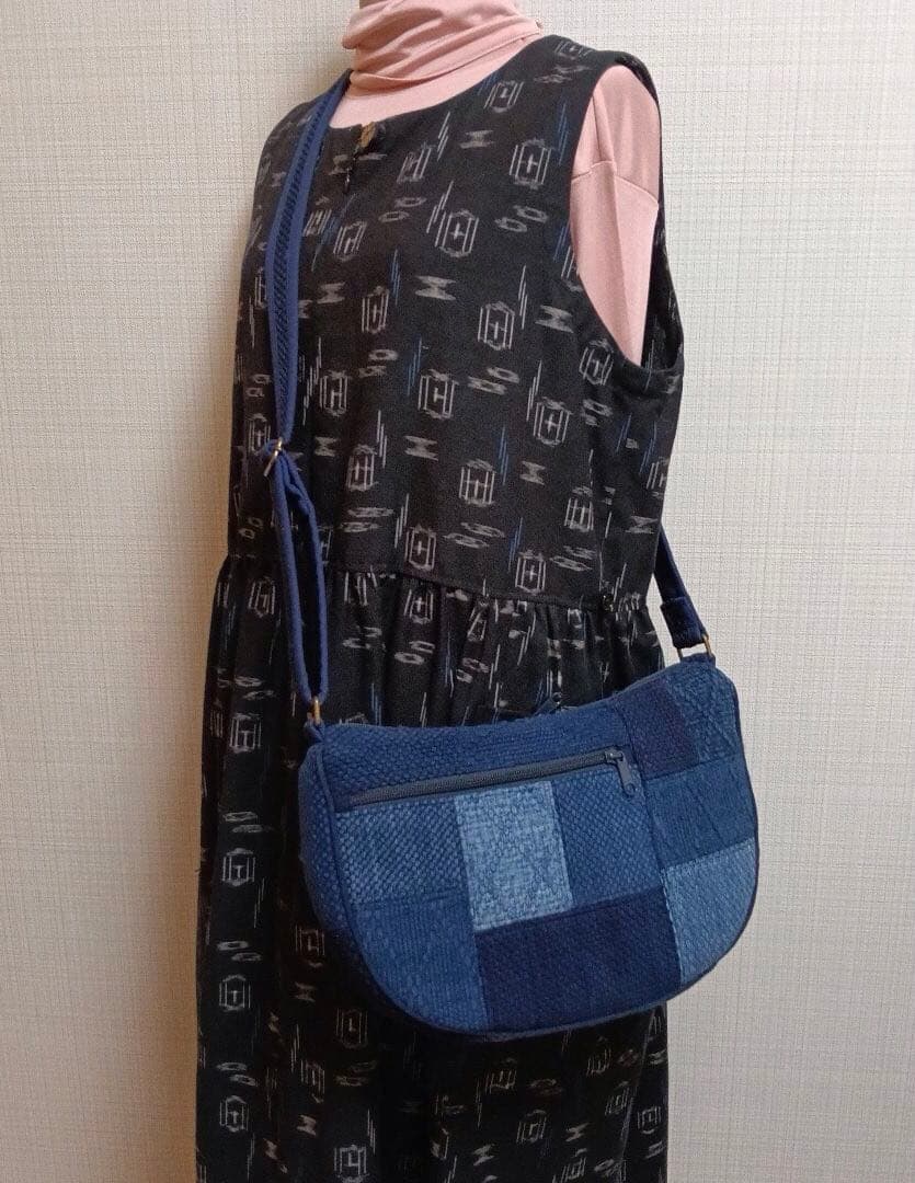 古布　藍染木綿二重剣道着　ショルダーバッグ　ハンドメイド　剣道着リメイク