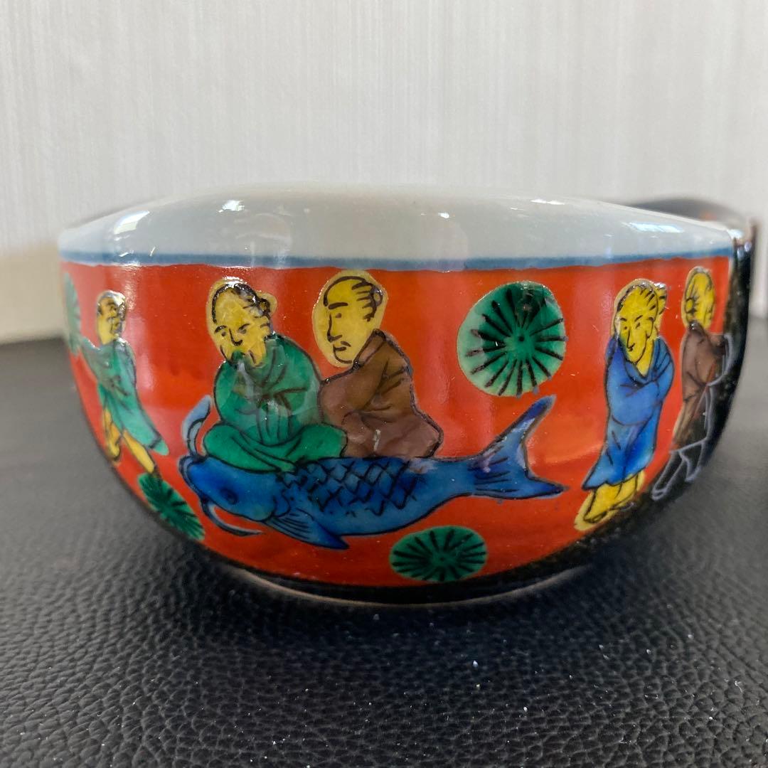 昭和レトロ新品 九谷焼 岳山小鉢揃5客セット仙人鯉 木米骨董品食器小皿取り皿陶器
