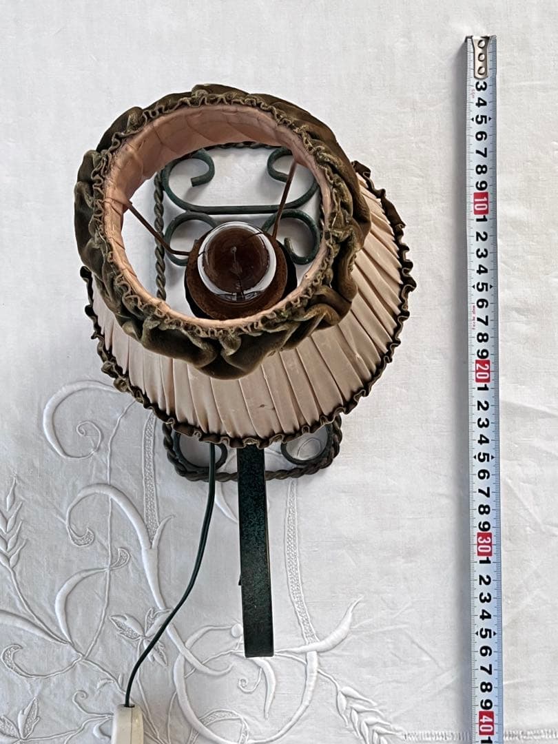 【美品】フランスヴィンテージ アイアンの持手 布シェードランプ[3108]