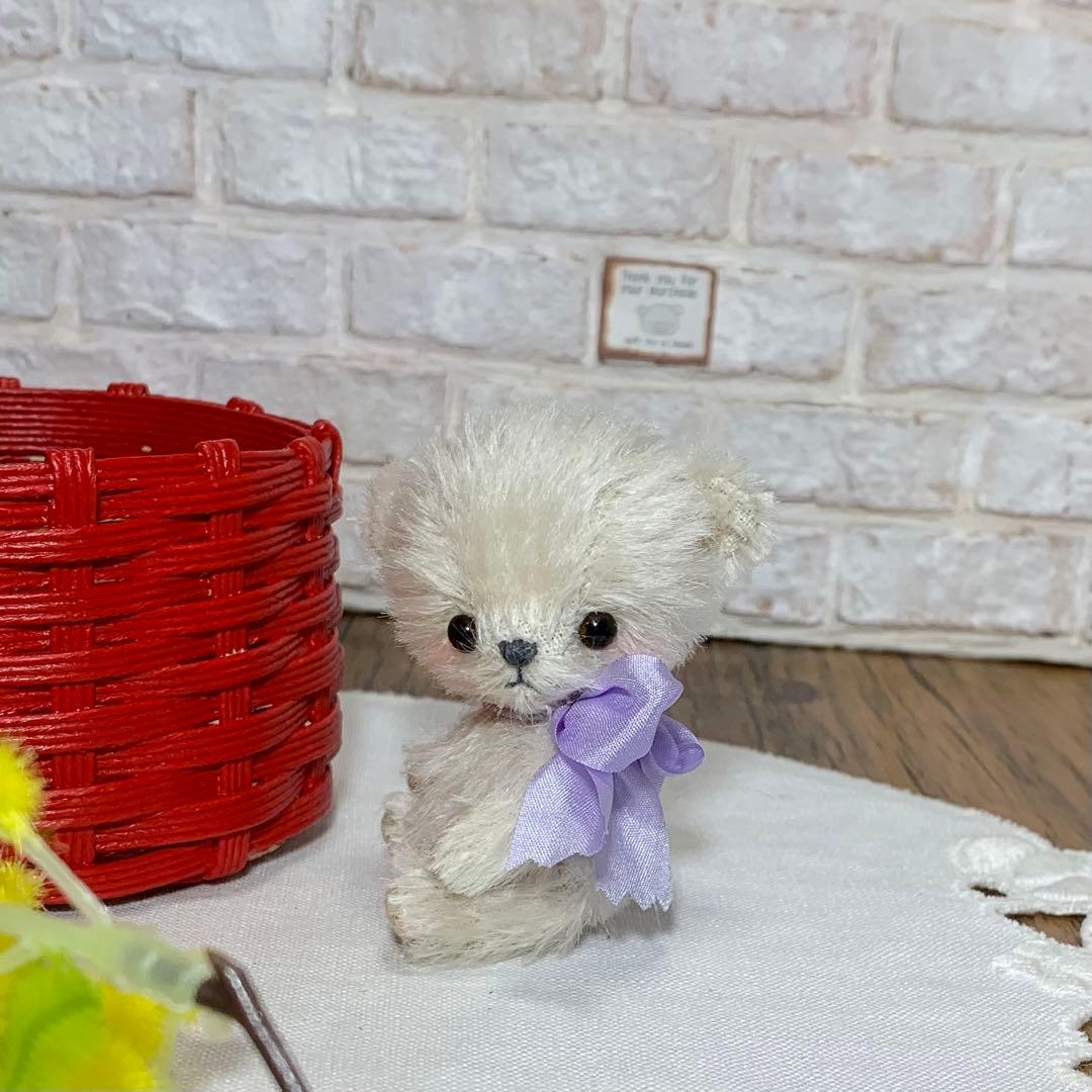 テディベア くすみホワイト色 小さな熊 シュタイフ ハンドメイド ぬいぐるみ