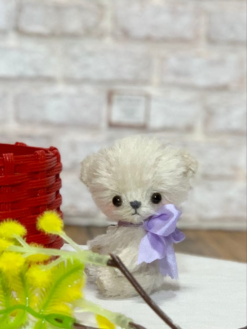 テディベア くすみホワイト色 小さな熊 シュタイフ ハンドメイド ぬいぐるみ