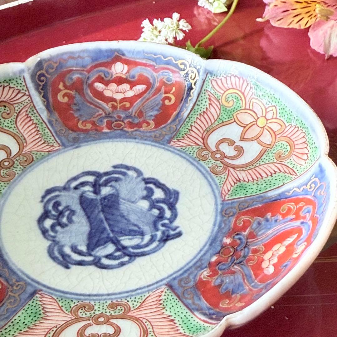 Y様へ感謝お嫁入‼️明治27年‼️超絶伊万里錦手　軍配❌瓔珞文輪花縁小皿15客➕3客